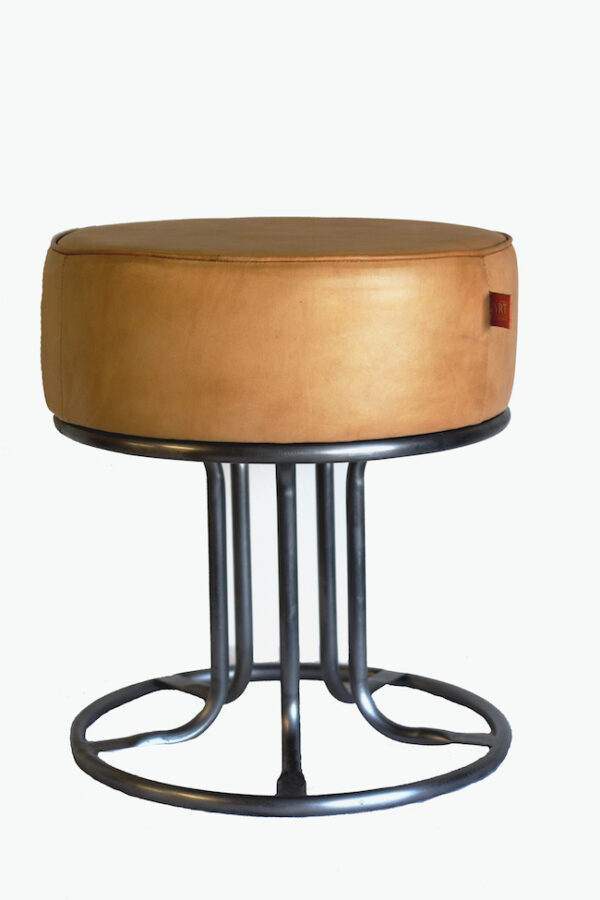 Poef cognac leer industrieel